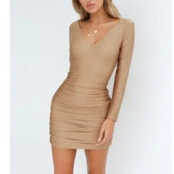 Tiger Mist | Dresses | Tiger Mist Gold Ruched Bodycon Mini Dress | Poshmark